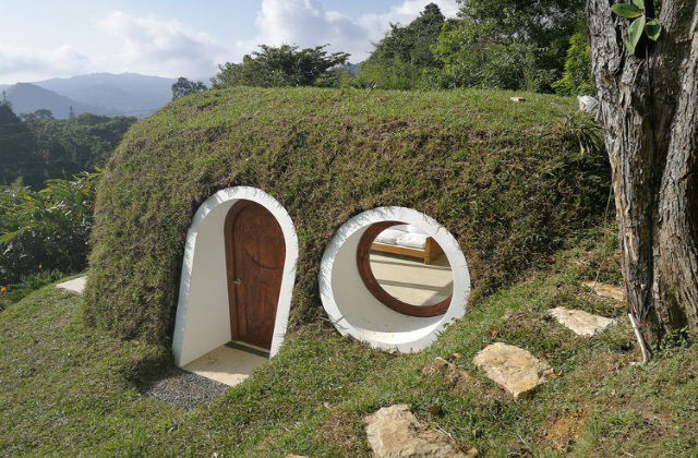 casa a guscio ricoperta di terra e erba